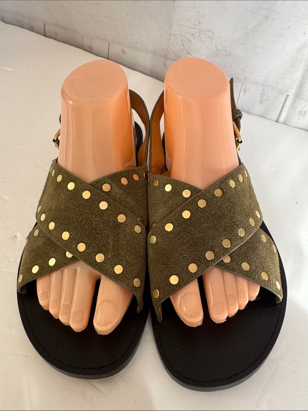 Madewell Size 9 Tuley Olive Green Crossover Strap Studded Boho Sandals - Picture 2 of 7